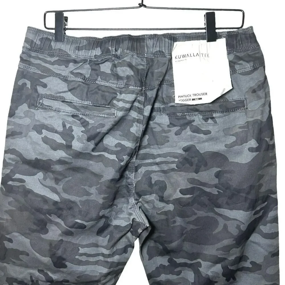 NWT Kuwalla Tee Men’s Camo Pintuck Trouser Joggers Black/Gray Size Large